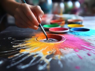 Obraz premium Summer scribble, vibrant colors, cozy setting, creative process, inviting