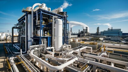 Fototapeta premium Industrial Carbon Capture System with Pipes and Tanks