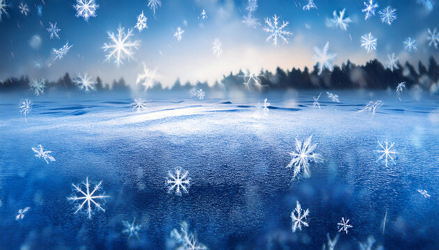 Snowflakes fall gently on a frozen landscape of crystalline ice. _1(549)