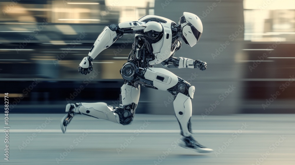 Poster a robot is running on a road