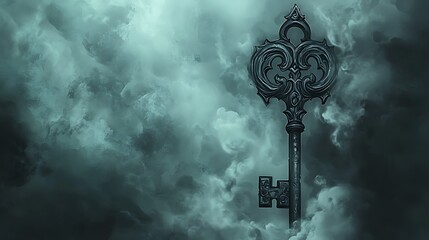 Fototapeta premium Ornate Key Close-Up Illustration with Mystical Background