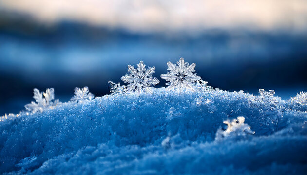Snowflakes fall gently on a frozen landscape of crystalline ice. _1(545)