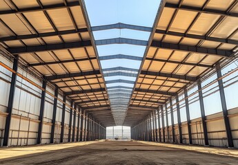 Spacious Industrial Warehouse Interior With Steel Structure