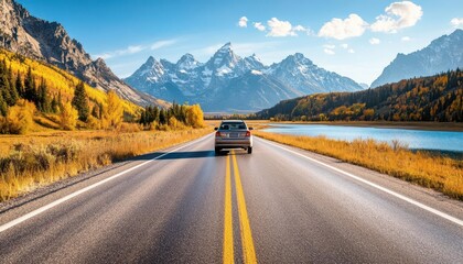 Travel adventure, vibrant colors, dynamic scenes, scenic routes, inviting