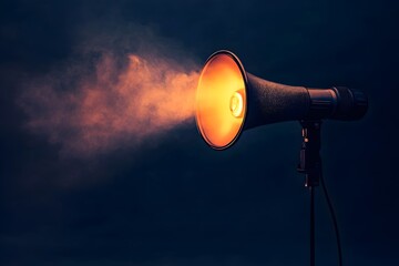 Illuminated Megaphone Symbolizing the Enlightening Power of Speaking Out in a Dark Room