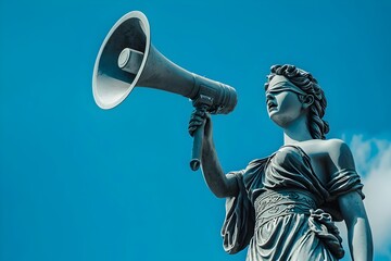 Allegorical Statue Holding Megaphone Symbolizes Call for Fairness and in Society