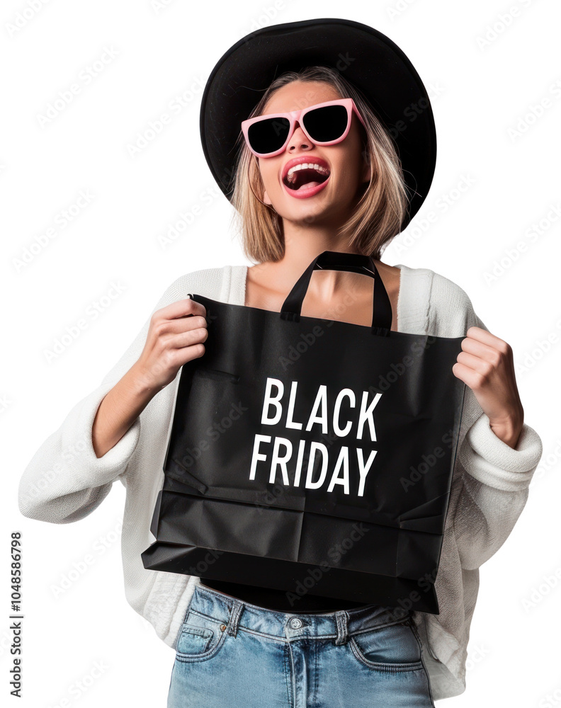 Sticker PNG Black shopping paper bag fashion friday woman.