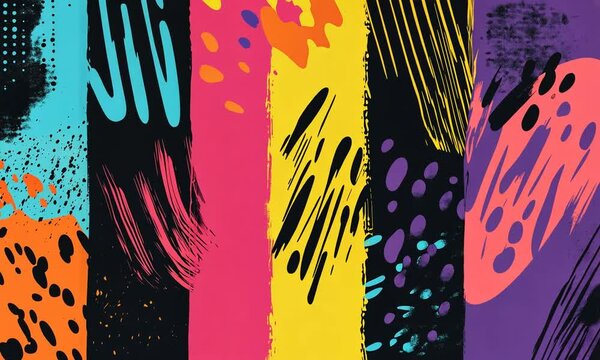 Abstract pop art style colorful dynamic grunge colorful brushstrokes animation video background. Pop art animation video.