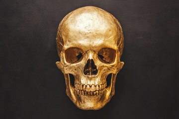 Obraz premium Metallic skull with dramatic lighting, black studio background, edgy and intense
