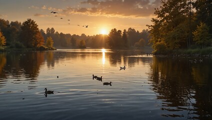 Naklejka premium sunset on the lake