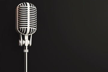 Fototapeta premium Vintage microphone with soft spotlight, black studio background, retro vibes