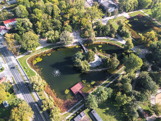 Summer aerial view of Park im Stefana Złotnickiego in Zduńska Wola, Łódzkie, Poland