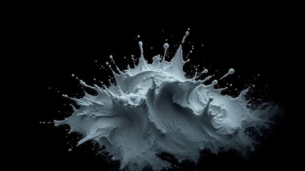 An ethereal cascade of fluid white, frozen mid-flight against a stark black canvas, creating a mesmerizing display of abstract form and motion.