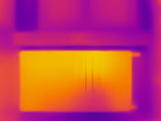 A thermal image of a radiator captured with a professional infrared thermal camera, showing...