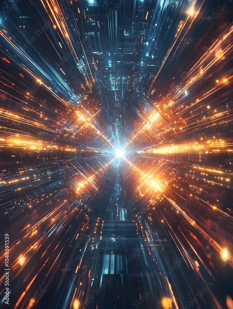 Poster quantum computer pathways of converging light symbolizing qubit states