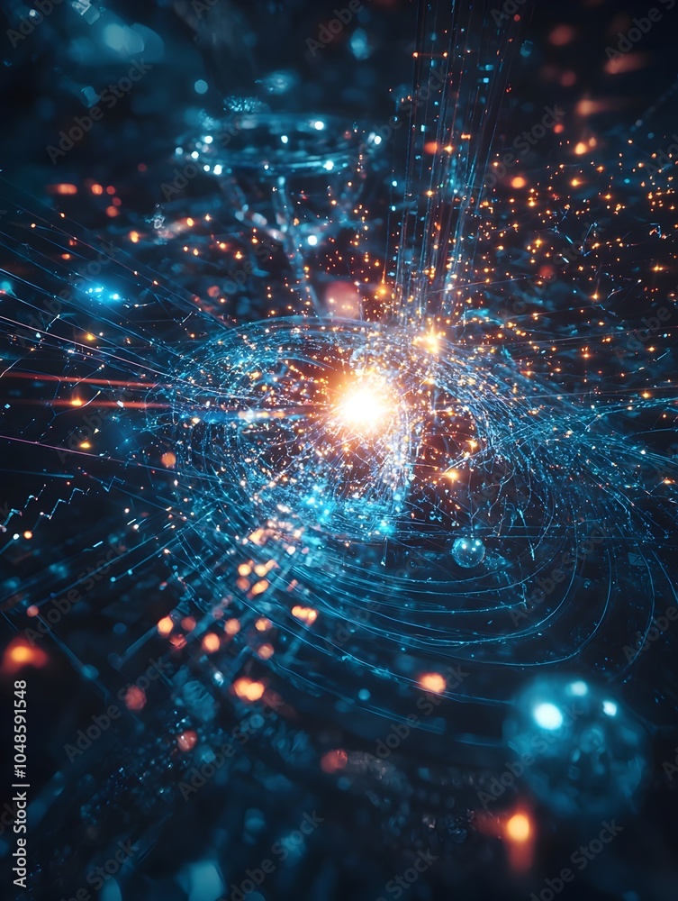 Poster quantum computer s luminous pathways depicting the multiplicity of qubit states in captivating conve