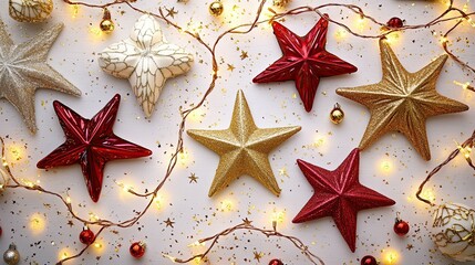 Fototapeta premium Colorful Christmas Stars with Twinkling Lights