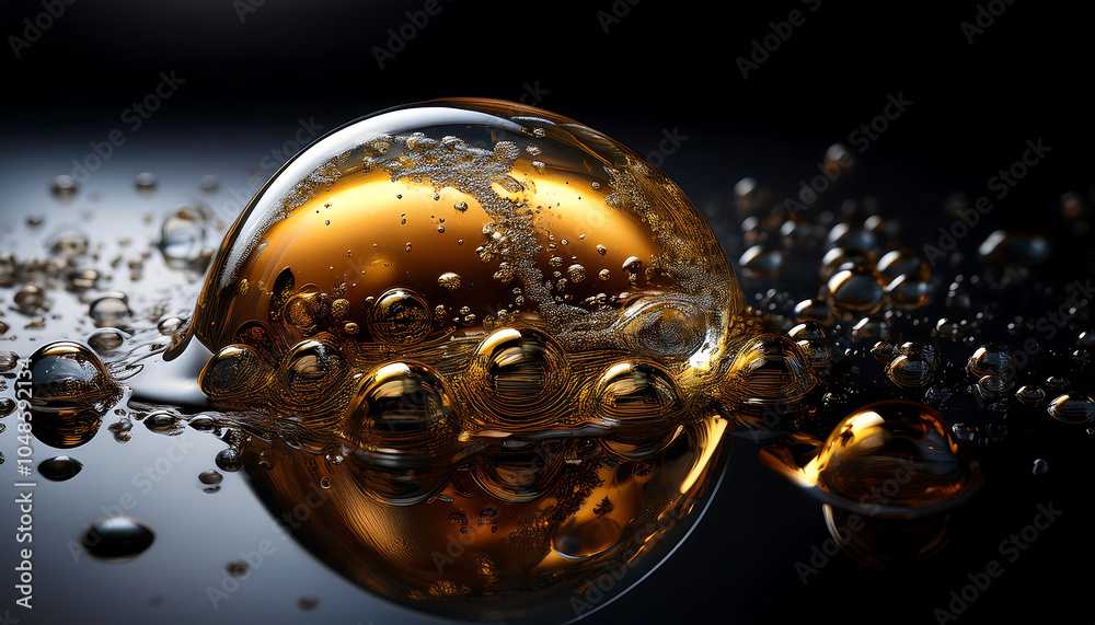 Poster rich bubbly liquid on a dark surface creates a striking contrast effect visually. _1(501)