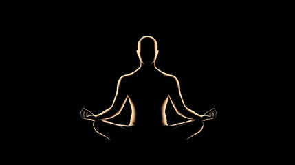 Silhouette of a person meditating, black studio background, calm and focused