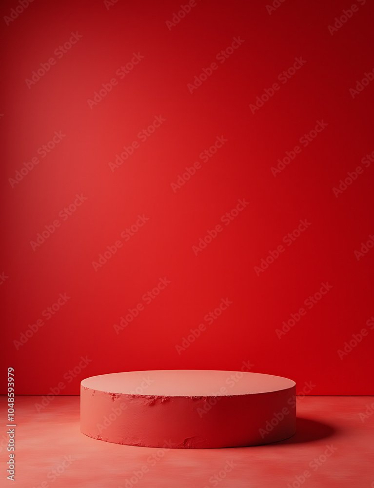 Aufkleber Red empty studio backdrop made from cement features realistic 3D render to showcase Christmas concepts on a display stand or shelf.