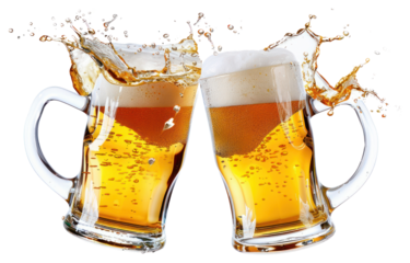 PNG Refreshing beer mugs splashing together