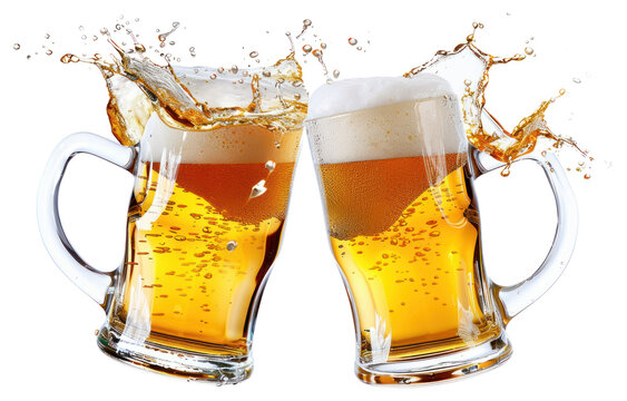 PNG Refreshing beer mugs splashing together
