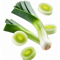 levitating leek, isolated on white background
