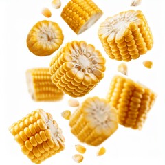 levitating corn isolated on a white background