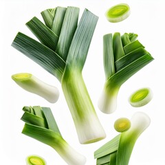 levitating leek, isolated on white background