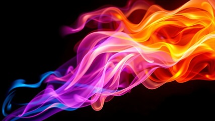Obraz premium Abstract Swirling Smoke in Vibrant Hues of Pink, Orange, and Blue on a Dark Background
