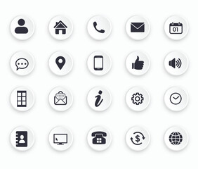 White Circular Paper Style Business Contact Icon Set Vector Illustration