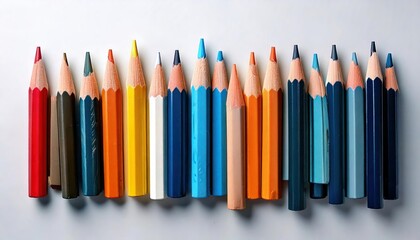 Fototapeta premium Vibrant Colored Pencils Arrangement on White Background - Creative Art Supplies Concept 