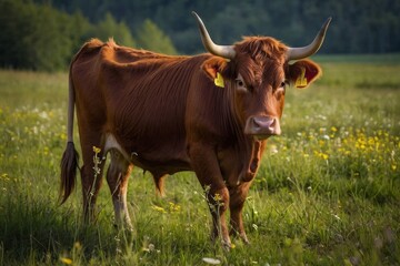 A Red cow in a meadow