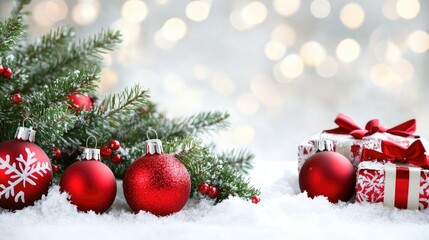 Obraz premium Festive Christmas Scene with Ornaments and Gifts