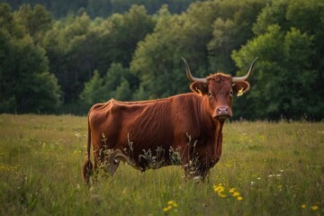 A Red cow in a meadow