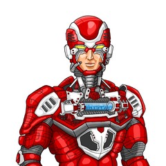 Male robot in half body pose in retro comic style isolated on white background