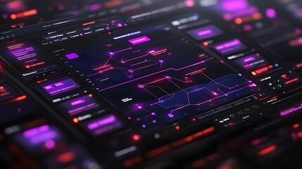 Obraz premium AI-based automation tools for content management, holographic charts, data nodes, futuristic blue tone