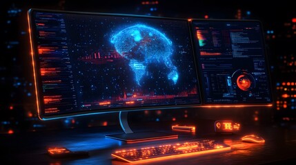 Obraz premium Interactive AI dashboard, customized user interface, multimodal data processing, futuristic holographic visuals