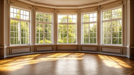 Fototapeta premium Bright and Spacious Room with Large Windows