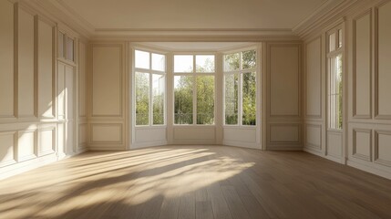 Fototapeta premium Bright and Airy Room with Large Windows and View