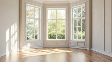 Fototapeta premium Bright and Airy Empty Room with Large Windows
