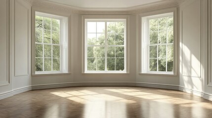 Fototapeta premium Bright Empty Room with Large Windows and Natural Light