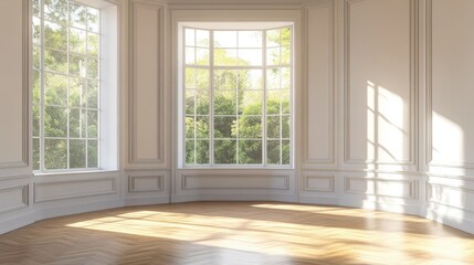 Fototapeta premium Bright Empty Room with Large Windows and Natural Light