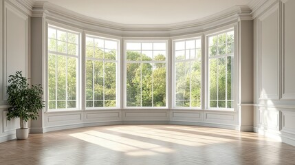 Fototapeta premium Bright and Spacious Room with Large Windows and View