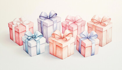 Fototapeta premium A colorful arrangement of gift boxes with bows, symbolizing celebration and giving.