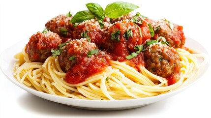 Delicious Spaghetti with Meatballs and Fresh Basil
