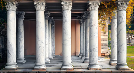 Fototapeta premium Pillars Architecture. Row of Ancient Roman Marble Columns for Classical Decoration