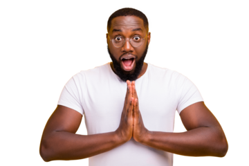 Photo of dark skin guy holding arms together want go home earlier wear casual outfit isolated yellow background