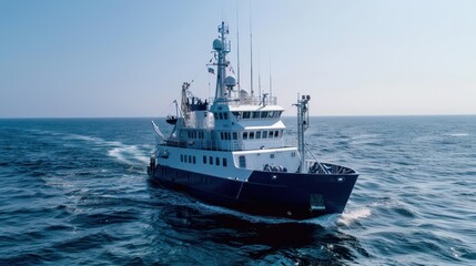 Naklejka premium White and Blue Ship Sailing on a Blue Ocean