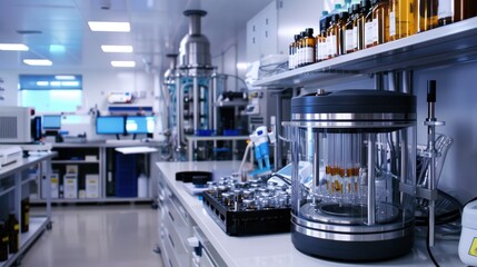 A Modern Laboratory Setting with a Scientific Instrument and Test Tubes